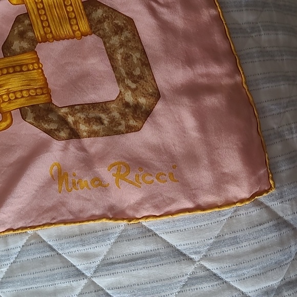 Nina Ricci Silk Pink and Gold Chain 33" Square Scarf - Picture 5 of 12